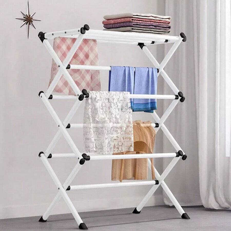 NetHong Séchoir à linge robuste à 3 niveaux | Usage intérieur et extérieur | Grande capacité de charge pour les grosses charges de linge | Peu encombrant et facile à monter et à démonter