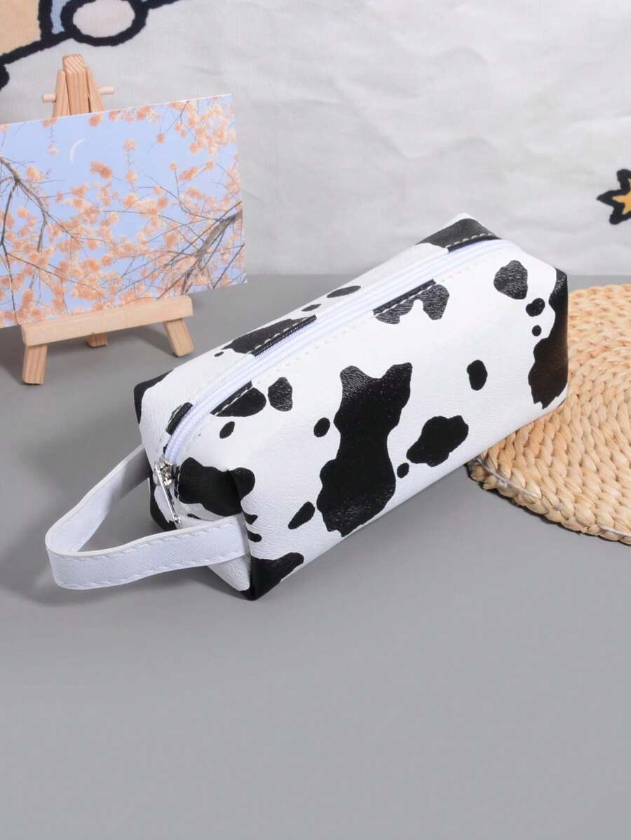 1 Pc Black And White Color-Blocked Pencil Case, Delicate PU Material - Cute Office Desktop Finishing Decoration Storage Bag, Student Daily Items And School Stationery Pencil Case, Essential Supplies For The Back-To-School Season - Gifts For Friends