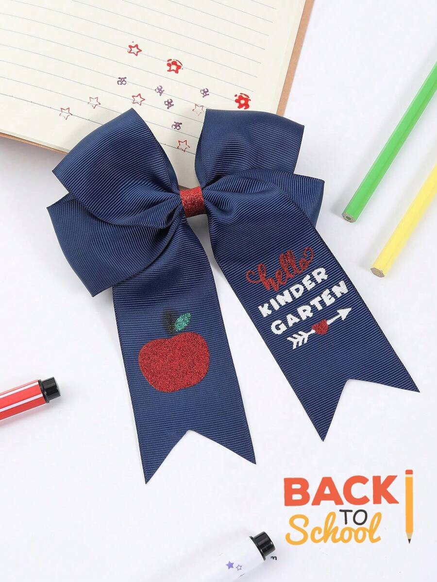 1pc Back To School Girls Hair Bow ,Apple Print Hairpin With Long Tail,Graducation Gifts For Teens Hair Accessories