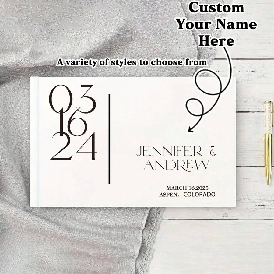 Customized Elegant Wedding Guest Book With Name Design, Wedding Guest Book,Multiple Designs And Styles To Choose From, Suitable For Wedding Decorations And Party Favors, Wedding Guest Book, Personalized Guest Book, Wedding Decoration, Perfect For Wedding, 36 Pages Horizontal Wedding Guest Book