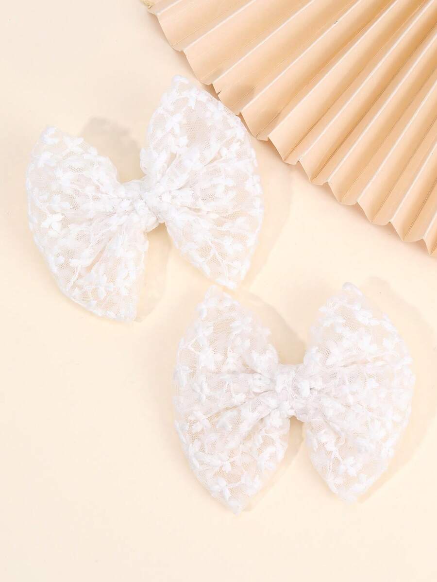 2 pezzi Fiocchi bianchi per capelli per bambine, fermagli per capelli in pizzo premium per neonati, fermagli per capelli eleganti in rete per neonati, accessori per bambini.