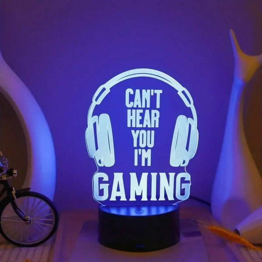 1 peça de luz noturna para fones de ouvido 3D para jogos - alimentação USB, controle por toque, gradiente de 7 cores, design "Estou jogando, não consigo ouvir você", ideal para decoração de sala de jogos ou quarto, presente perfeito para jogadores, iluminação para sala de jogos, decoração moderna para sala de jogos, iluminação LED criativa
