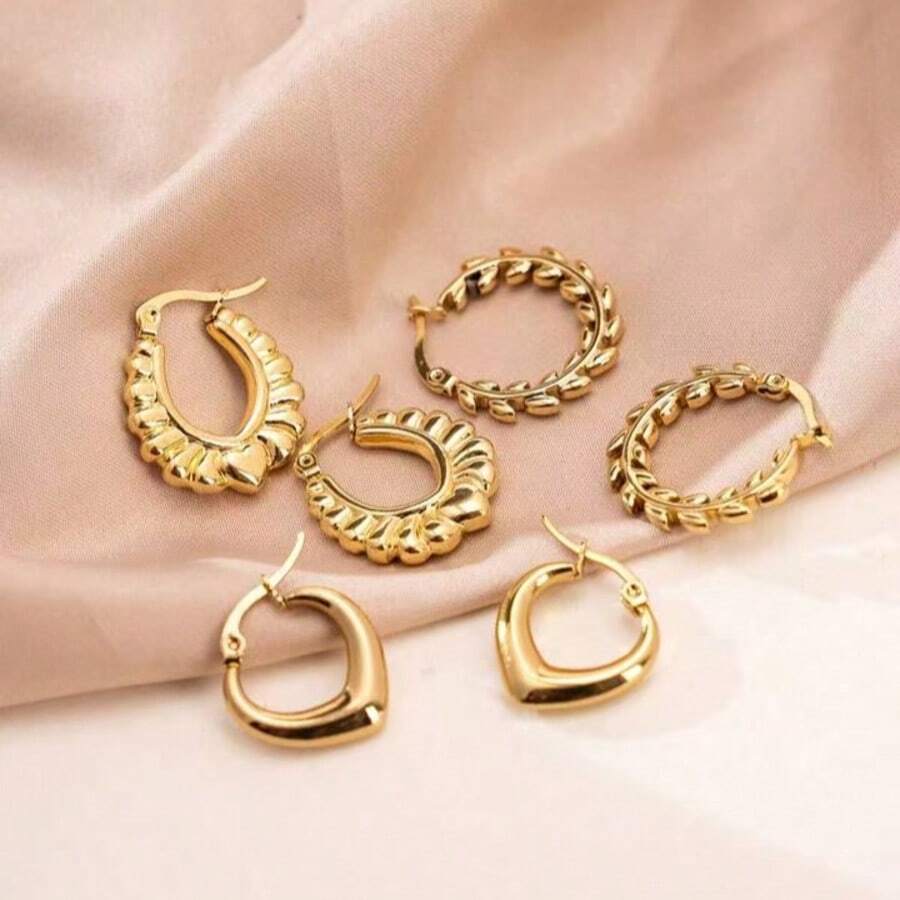 1 paire/3 paires de boucles d'oreilles en acier inoxydable pour femmes, design minimaliste, inaltérable, convient au marché transfrontalier UE/États-Unis