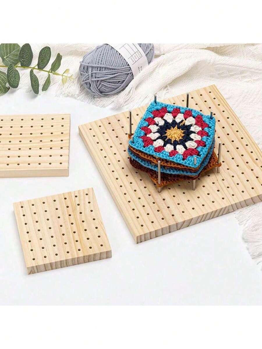 Hölzernes Strickblockbrett Granny Squares Häkel-Blockiermatte für Schals, Socken, Pullover und selbstgemachte Handarbeitsprojekte, 1 Set aus hölzernem Häkel-Blockbrett, das für manuelles Weben, Nähbretter und dekorative Nähprodukte wiederverwendet werden kann