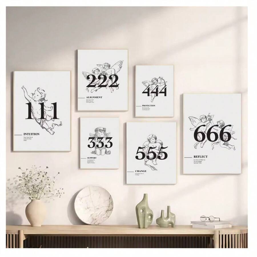 1 pieza Póster digital de ángel minimalista moderno sin marco, pintura vintage, impresión digital de suerte, energía espiritual, arte de pared adecuado para sala de estar, dormitorio, dormitorio, sala de estudio, cafetería, bar, club, decoración de habitación, decoración del hogar, decoración de pared, regalo
