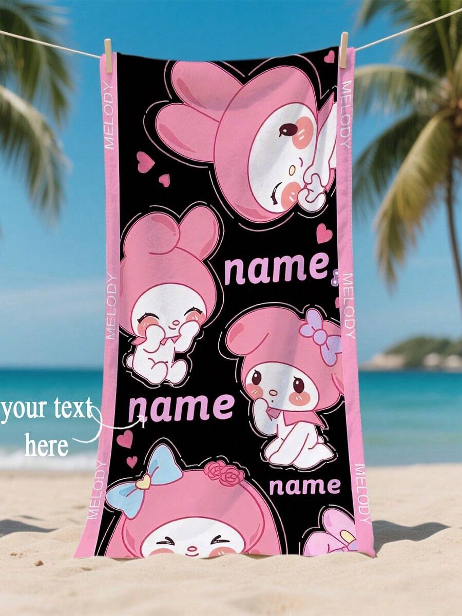 Sanrio 1 toalha de praia oficial licenciada Sanrio My Melody Design, personalizável com nome, superabsorvente, secagem rápida, macia, estilo moderno, adequada para banheiro, piscina, praia, uso doméstico