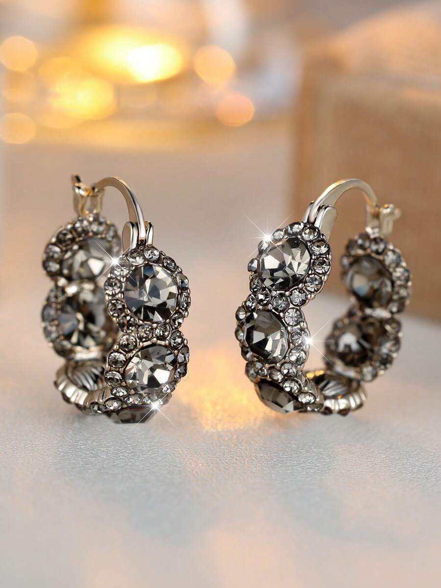 1 par de elegantes pendientes de mujer clásicos y de moda con circonita cúbica negra, adecuados para uso diario casual, fiesta, citas, vacaciones