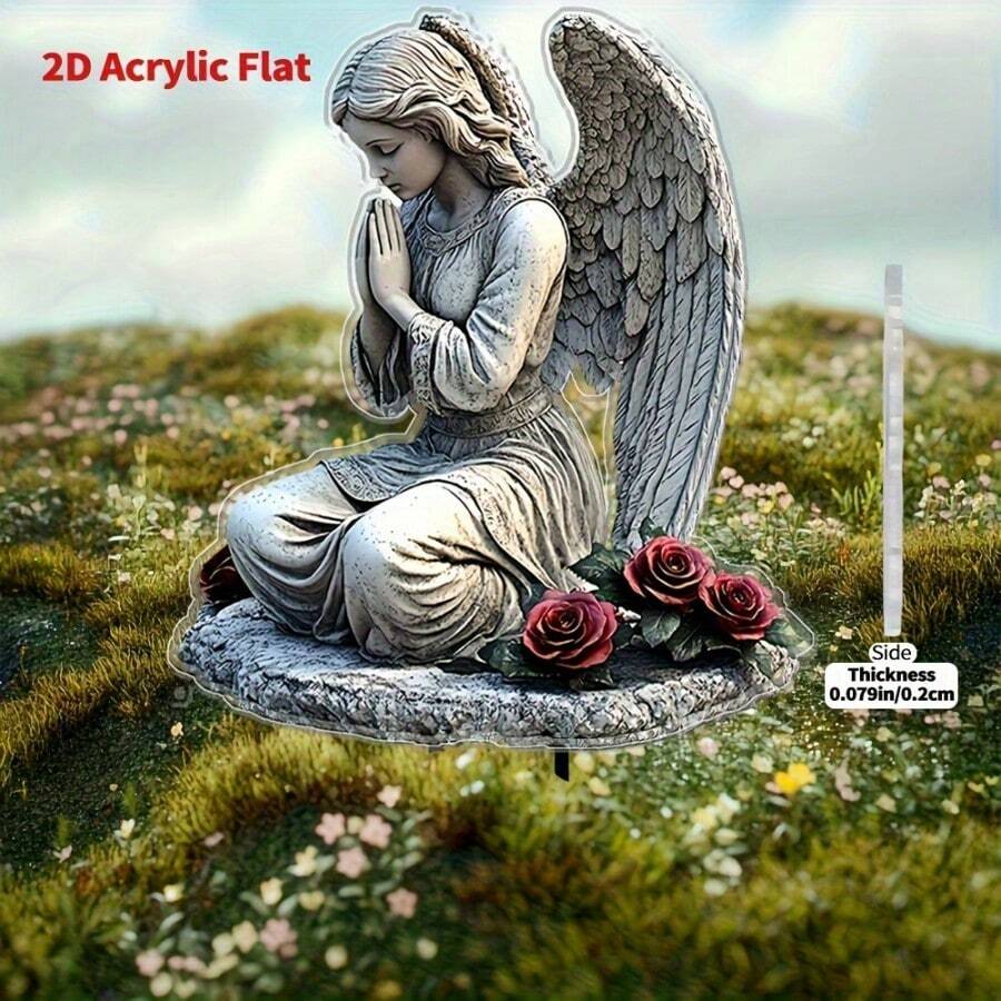 2D Flat Praying Angel Garden Stake - Durable Acrylic Outdoor Decor, Religious Theme, Waterproof Acrylic Suitable For Outdoor Spaces, Flower Beds And Thanksgiving Decoration, 2D Flat