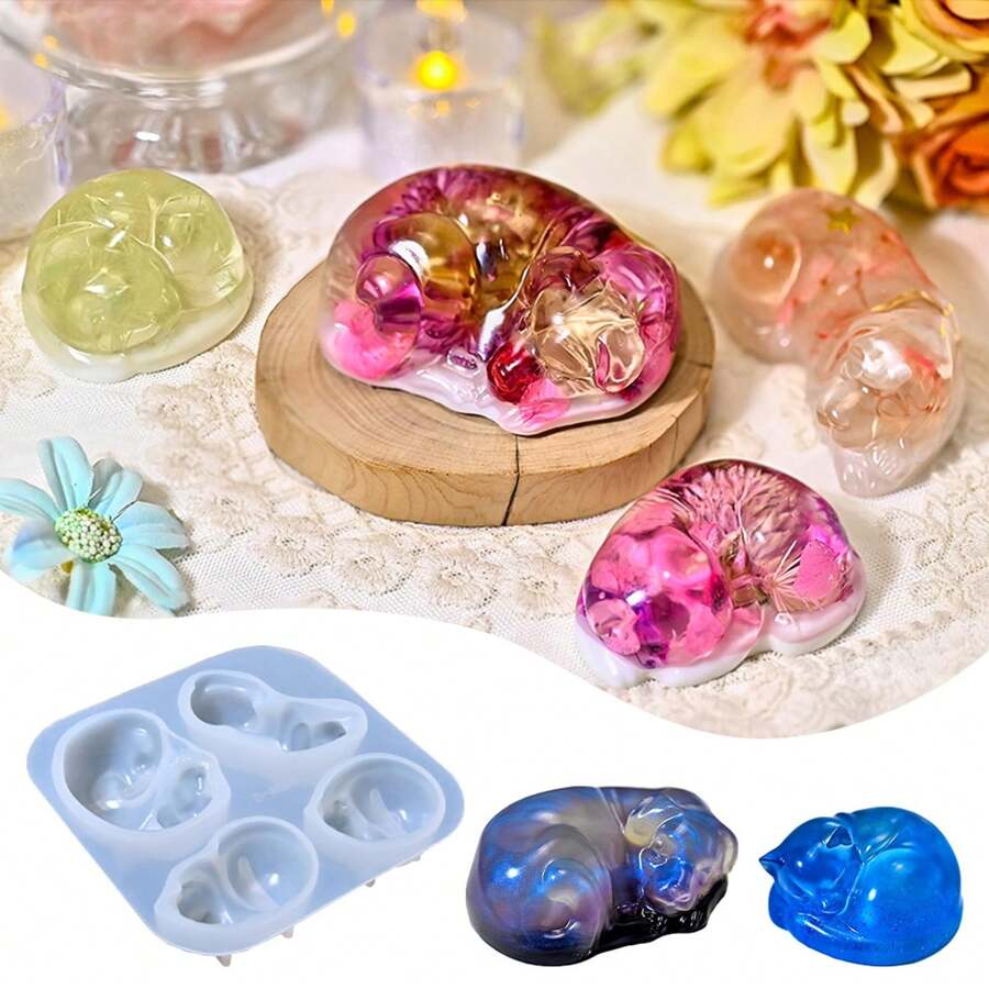 DIY Sleeping Cat And Dog Silicone Molds For Candles, Gypsum, Resin Crafts - Reusable Flexible Pet Shaped Molds With Intricate Details, For Home Decor And Gift Making, Fun Craft Project, Multicolor Craft