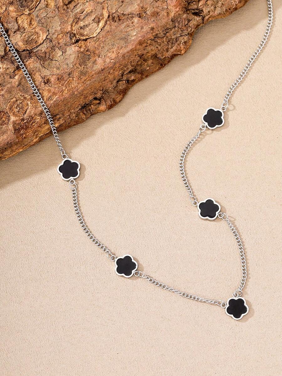 MONALLY 1pc Lucky Five Leaf Clover Design Charm Pendant Necklace For Women Stainless Steel Jewelry Surprise Gift For Valentine's Day, Birthday, Mother, Girlfriend Or Daughter