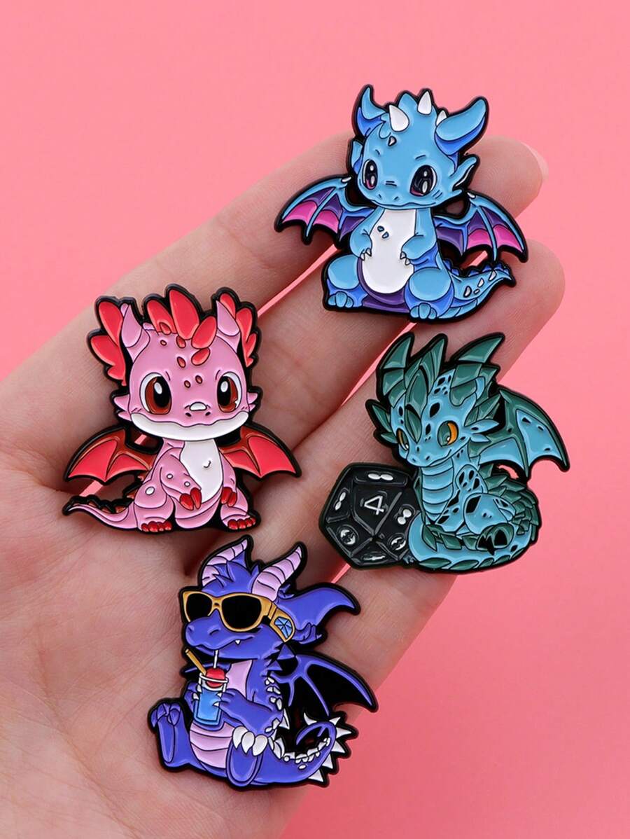 4-5Pcs Cute Enamel Pins Metal Cartoon Pterosaur Brooch Backpack Hat Bag Collar Lapel Badges Kids Fashion Jewelry Collection Gift
