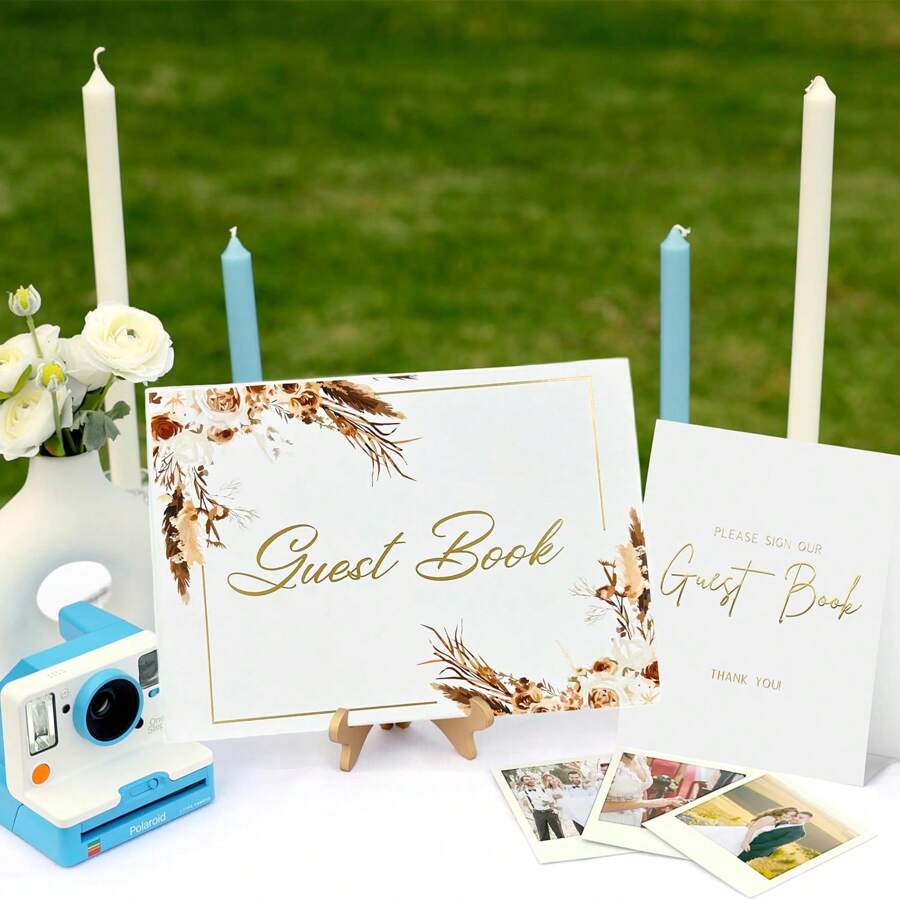 1PC Wedding Guest Book For Guests To Sign, Elegant Wedding Guestbook Ideas, Sign In Book For Bridal And Baby Shower,100 Thick Lined And Blank Pages For Party, Wedding Books