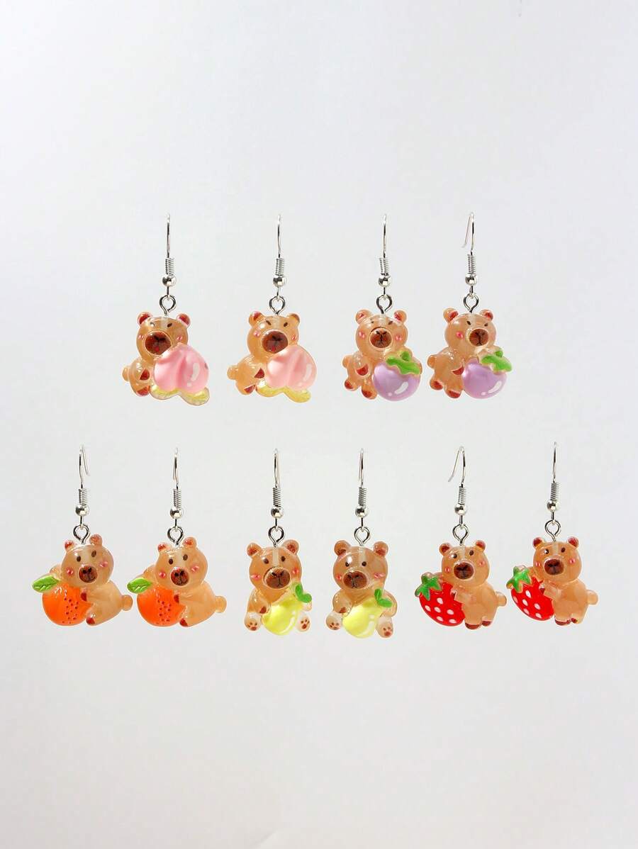 5 Pairs Glow-In-The-Dark Cute Capybara Shape Dangle Earring Set