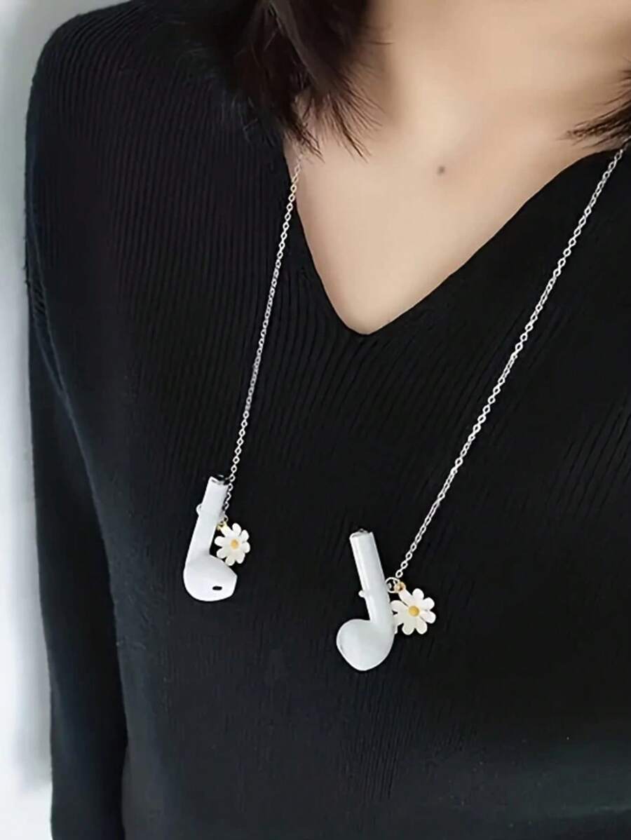 Titanium Steel Anti-Lost Earphone Necklace & Keychain Floral Decor - Suitable For AirPods Pro, Fashionable Unisex Durable Daily Accessory