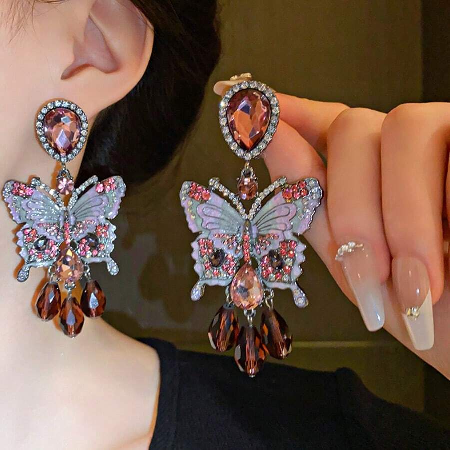 Andkiss 1 Paar übertriebene hochwertige vintage süße und coole Schmetterling geometrische Wassertropfen Quasten Ohrringe