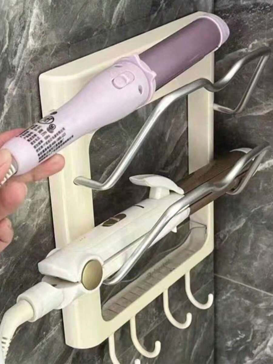 1 pièce Support mural pour lisseur sans perçage à installer facilement - Organisateur de salle de bain économisant l'espace, convient pour le fer à friser et le lisseur, en plastique, un rangement pratique pour la salle de bain
