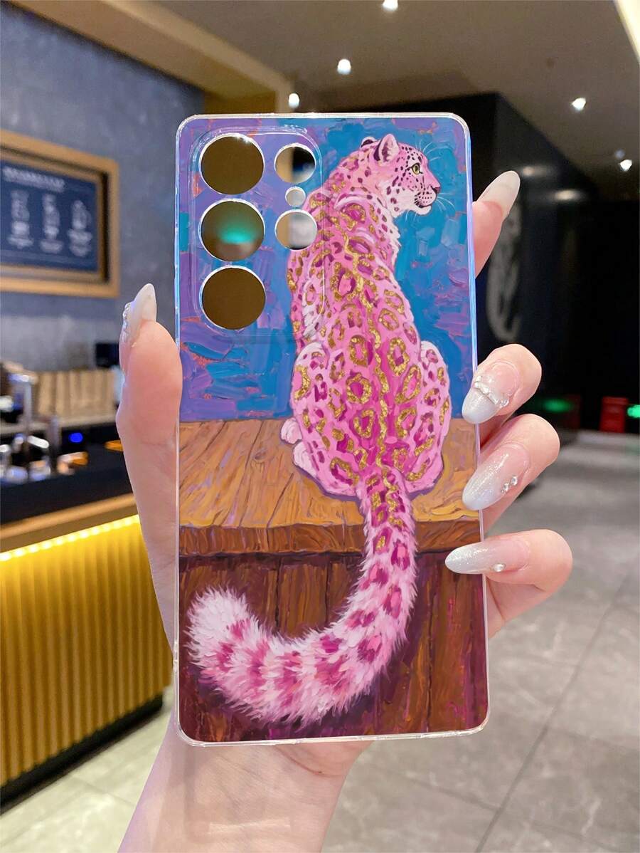 1pc Pink Leopard Transparent Anti-Scratch Anti-Fingerprint Soft TPU Phone Case, Precise Cutouts For Camera, Compatible With Samsung, Nothing, Pixel, INFINIX, Redmi Smartphones