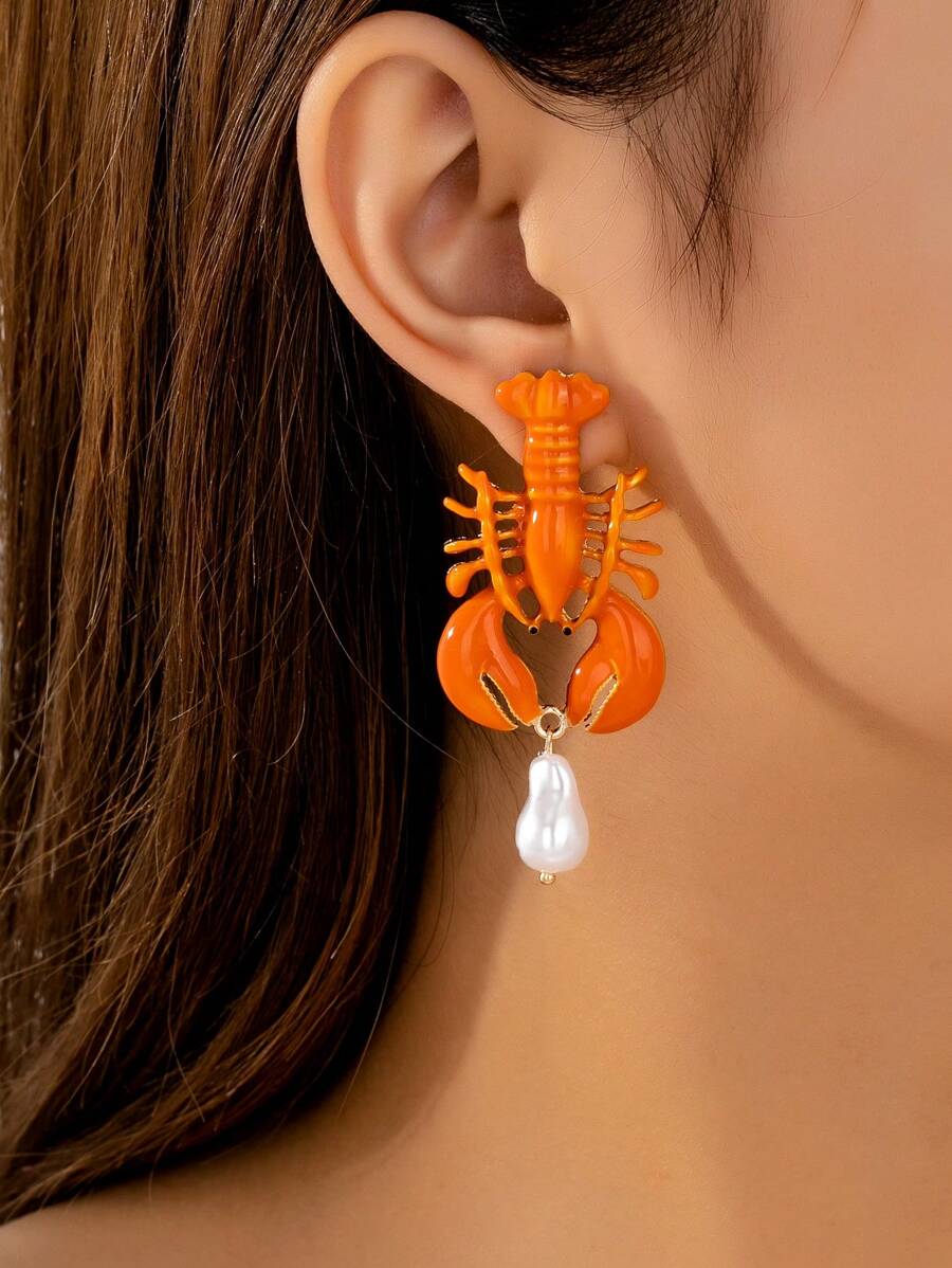 1 Paar Sommer Ozean Strand Stil emaillierte Ohrringe, Krebs Garnelen Ohrstecker, kreative modische Damenschmuck geeignet für Strand, Reise, Urlaub