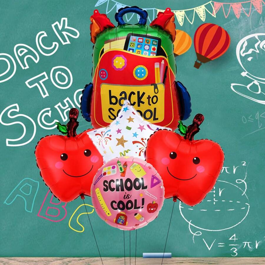 5pcs Back To School Theme Ruler Shape Foil Balloons Set, Back To School Decor