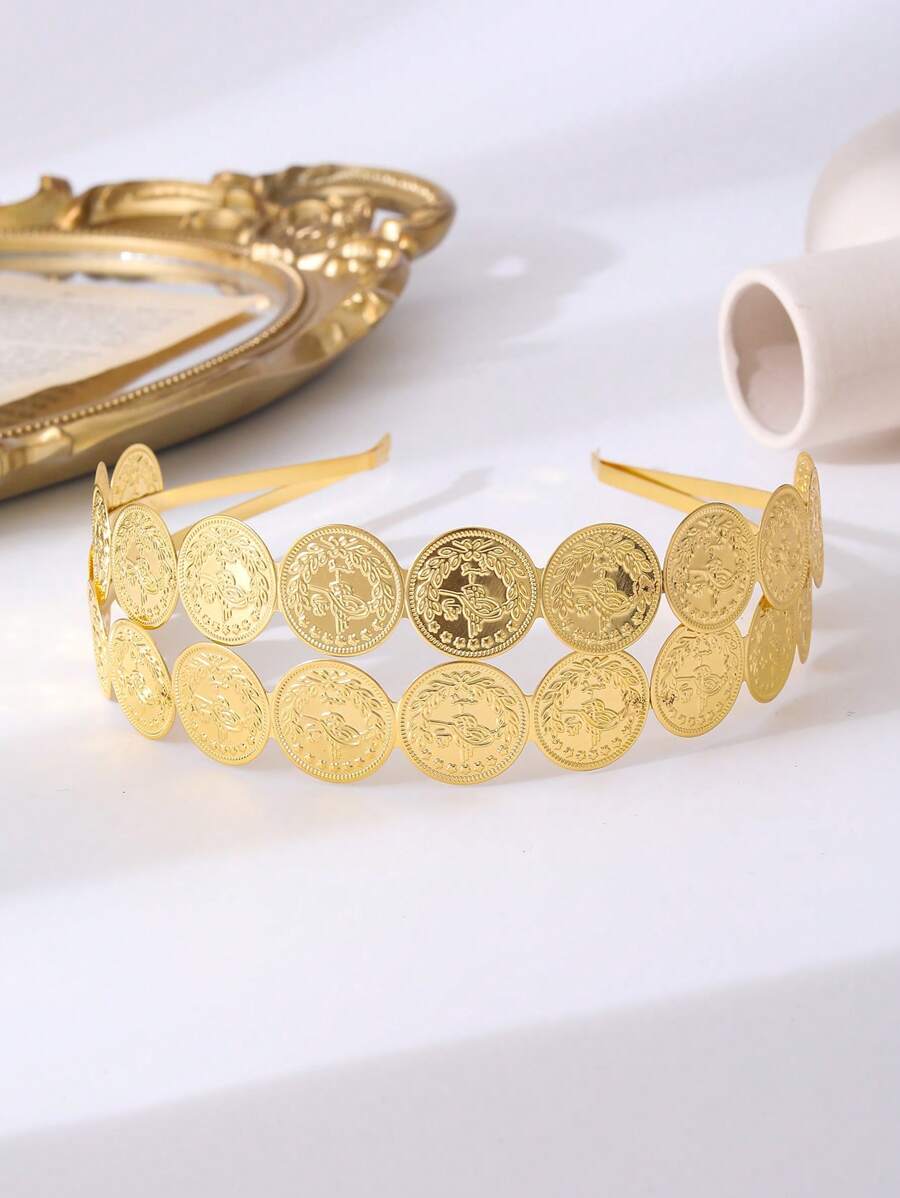 1 pieza Diadema lujosa de estilo árabe chapada en oro con diseño de moneda turca, para novia, fiesta de boda, regalo festivo