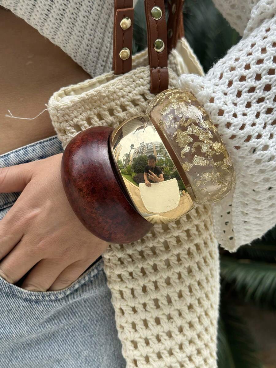 1 pieza Set de Brazaletes geométricos anchos exagerados, Joyería de moda con estilo francés minimalista para mujer, Adecuados para fiesta, regalo, uso diario