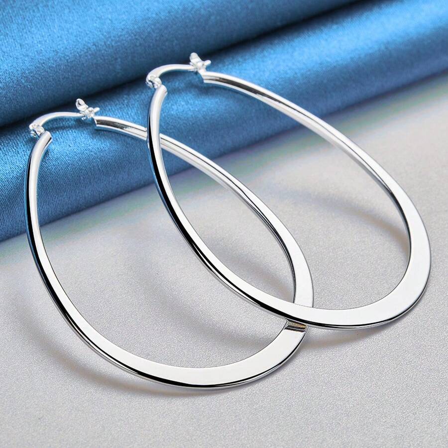 1 Pair Of 925 Pure Silver - Oval Pressed U-Shaped Ears - Hypoallergenic - Perfect For Casual Attire And Gifts - Perfect Jewelry - Mother's Day Gift
