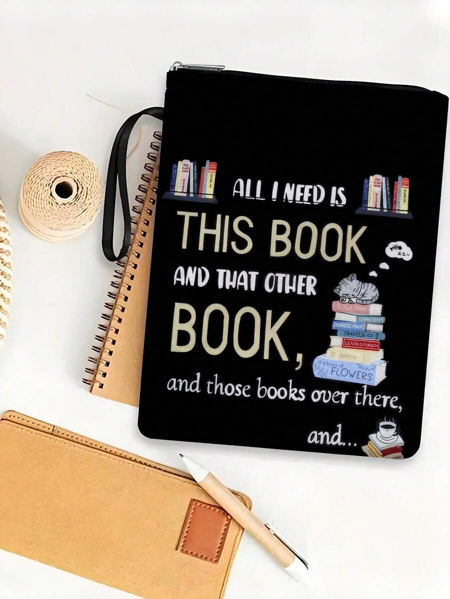 1 Piece Black Zippered Book Cover, Paperback Book Protective Sleeve, Waterproof Book Bag With Front Pocket, Washable Book Sleeve, Multi-Functional Book Storage Bag Suitable For School, Students, Teachers, Book Lovers,Back To School,School Supplies