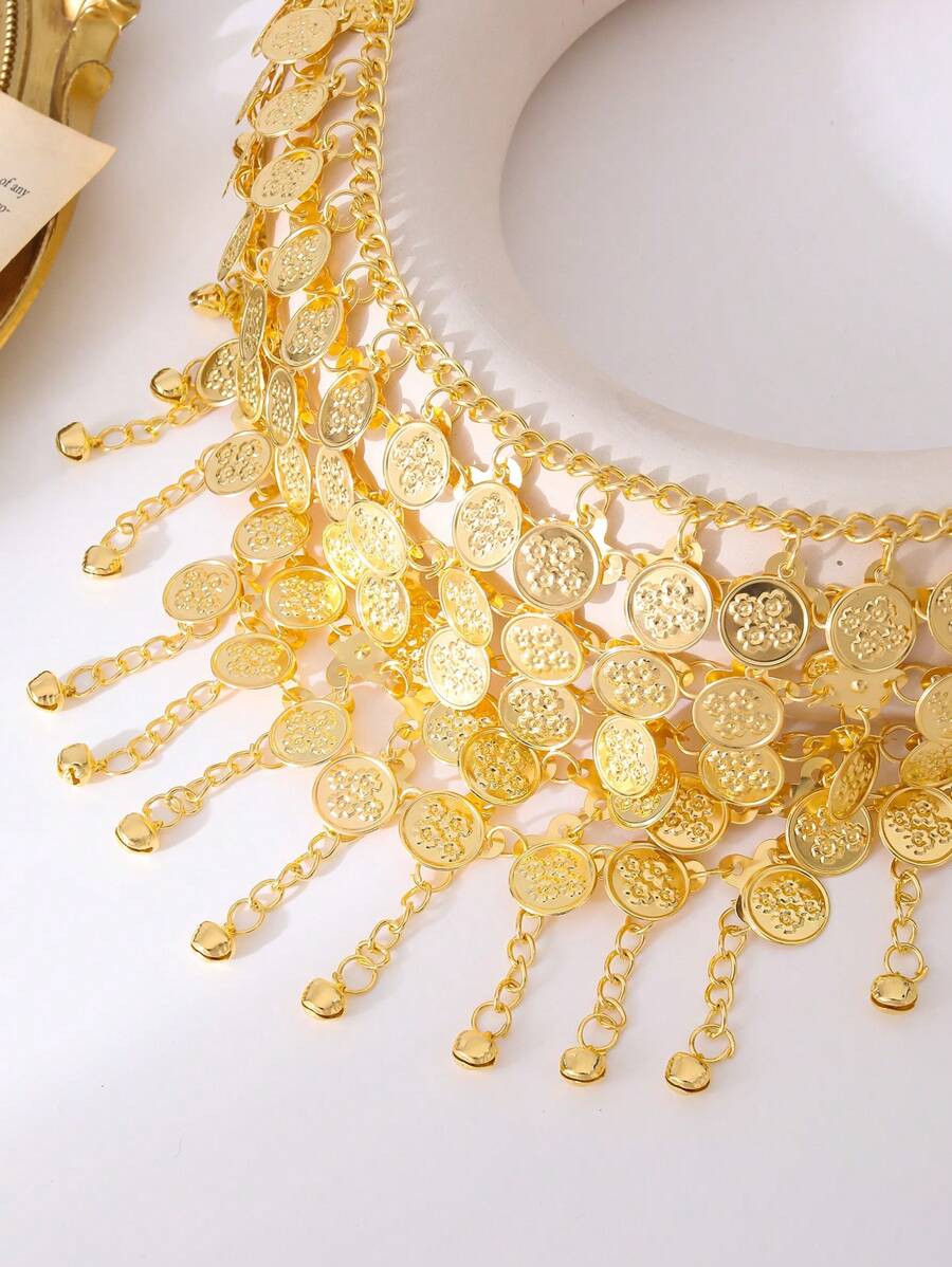 1 pieza Cadena de cintura larga estilo árabe chapada en oro de 24K de lujo para mujer, cinturón nupcial kurdo turco para boda y fiesta, accesorio de joyería de mujer, regalo para festivales