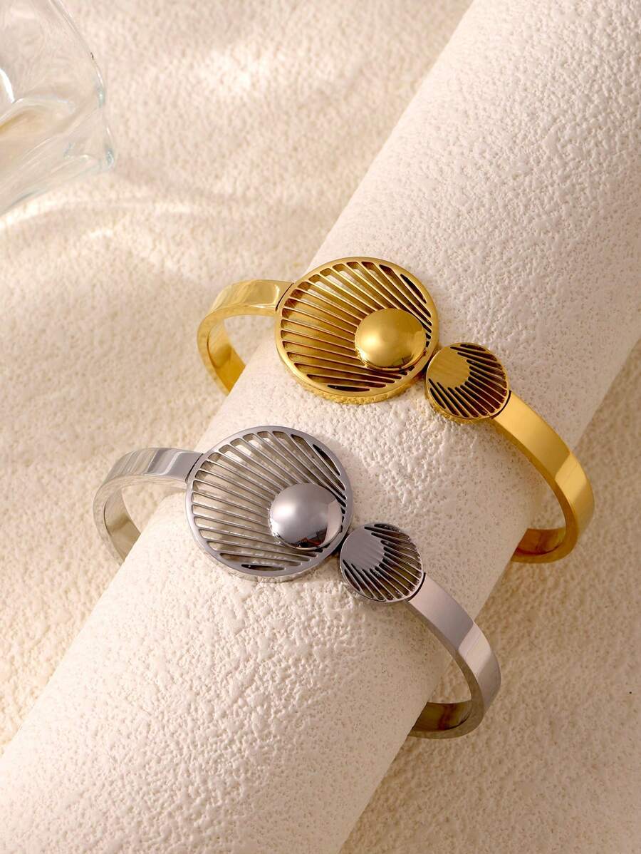 1 pieza de pulsera ovalada de acero inoxidable de lujo ligero y elegante, abierta, joyería representativa elegante y de moda, apta para uso diario y como regalo para fiestas