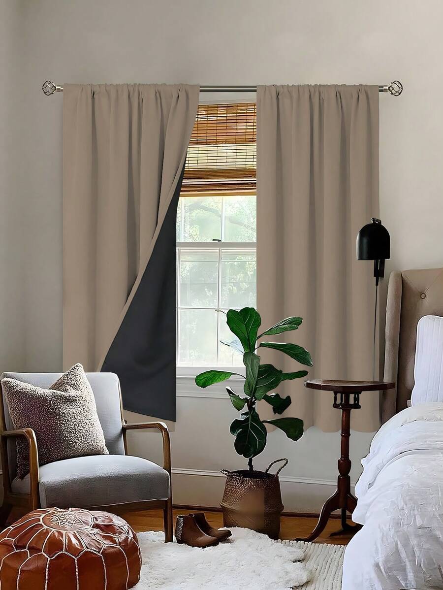1 pièce Tissu de rideau occultant bloquant 99% des UV - Tissage uni sans agent de blanchiment, thème artistique pour chambre à coucher, isolation thermique, économie d'énergie, réduction du bruit - Convient pour la chambre à coucher, la maison de campagne et l'école pour un sommeil profond