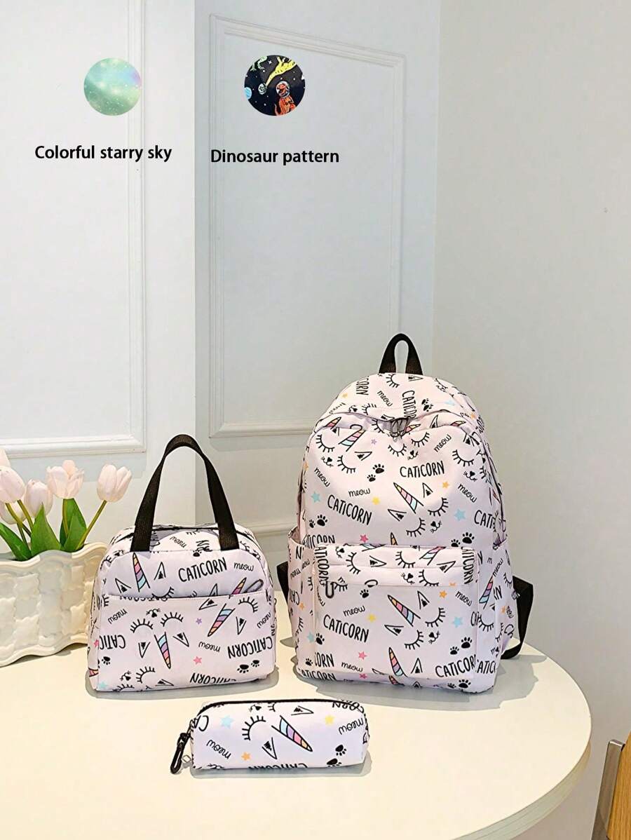 1pc New Style Combination Bag Cute Girl Niche High-Grade Nylon Backpack Messenger Bag, With Dinosaur Pattern, Multiple Patterns To Choose From, And Fashionable New Style Bag, Fresh And Simple And Dopamine Color Matching, Youthful Girl Style, Can Be Cross-Body, Shoulder Strap Is Adjustable, Casual And Fashionable, Very Suitable For Taking Out To Play, And Can Also Be Given As A Gift To Friends