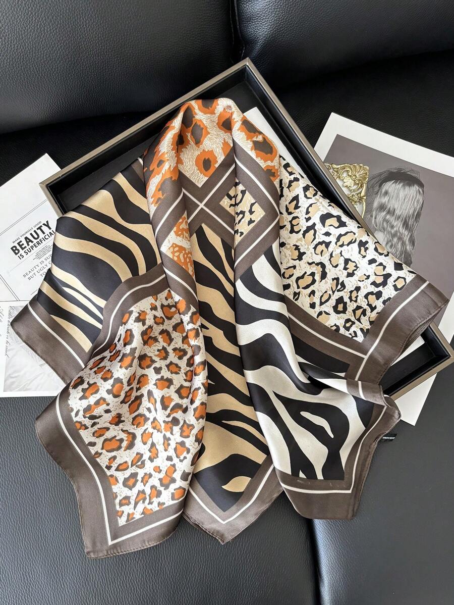1 Stück eleganter Hijab mit Blumenprint aus Faux-Seide Quadrat Schal, neuer leichter Halstuch Accessoire für Frühling und Sommer Mode Haarzubehör lässiger Kopftuch Softbänder