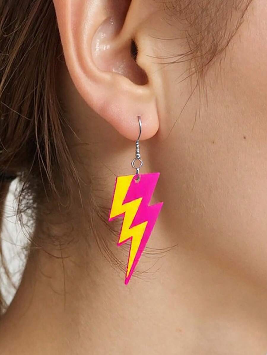 1 Par de Brincos Exagerados de Raio Fluorescente de Acrílico, Simples e da Moda para Mulheres