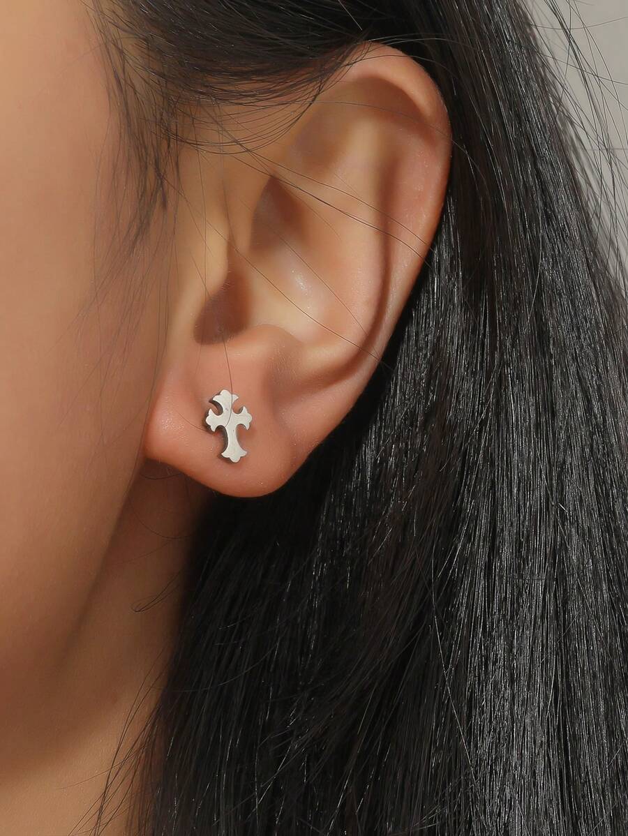 1 Paar minimalistische glatte Edelstahl Kreuz Ohrstecker, Nasenpiercings, Bauchnabelpiercings usw.