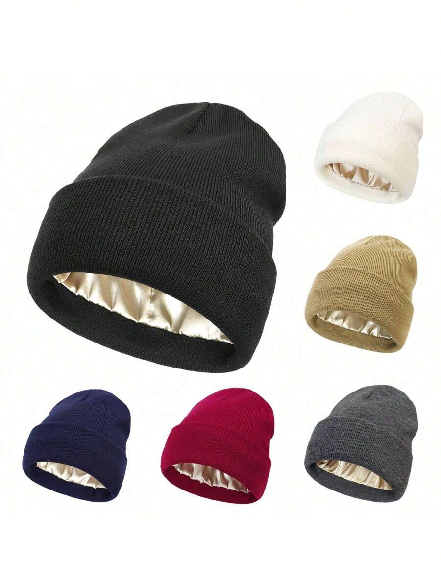 Women'S Silky Satin Beanie -Anti-Static, No Frizz, KnitCap For Winter Warmth