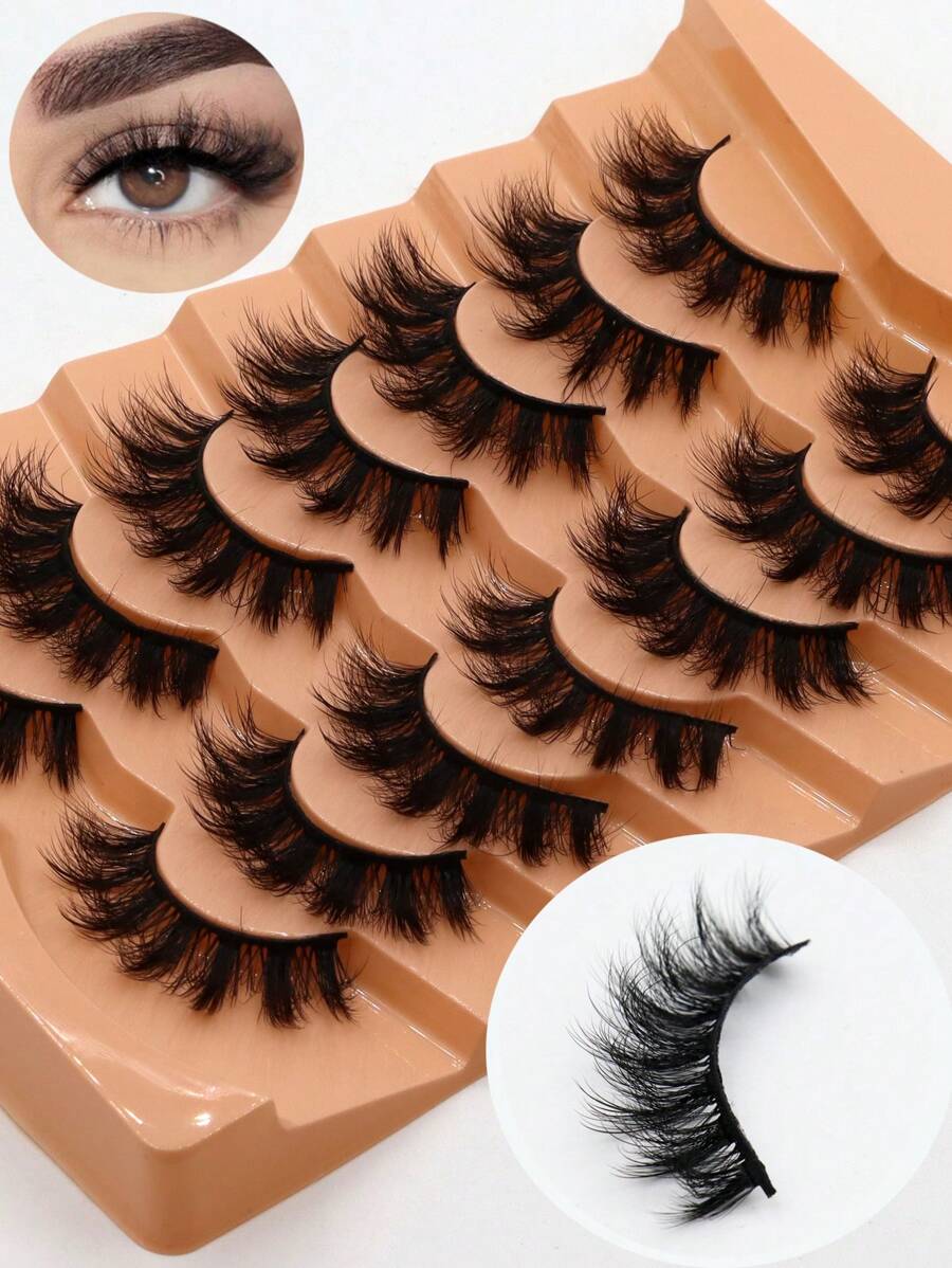 7 pares de pestañas postizas 3D similares a la mink en color negro. Son naturalmente gruesas y exageradas, y las pestañas esponjosas son fáciles de usar