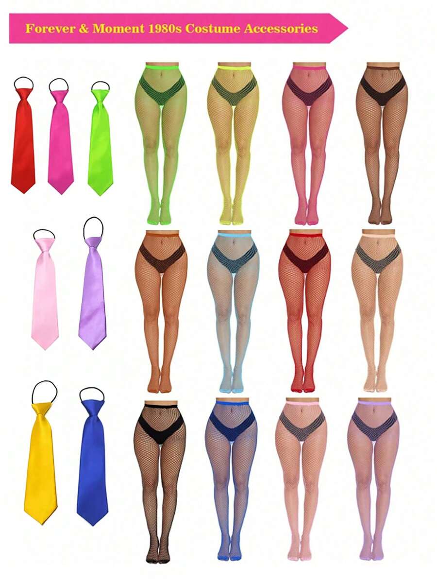 2 PIEZAS Un par de calcetines de red elegantes para mujer combinados con un lazo corto. Esta combinación sirve como una opción ideal para varias ocasiones, incluyendo la temporada de regreso a clases, fiestas, festivales de música de los años 80 y el Día de San Valentín. Halloween