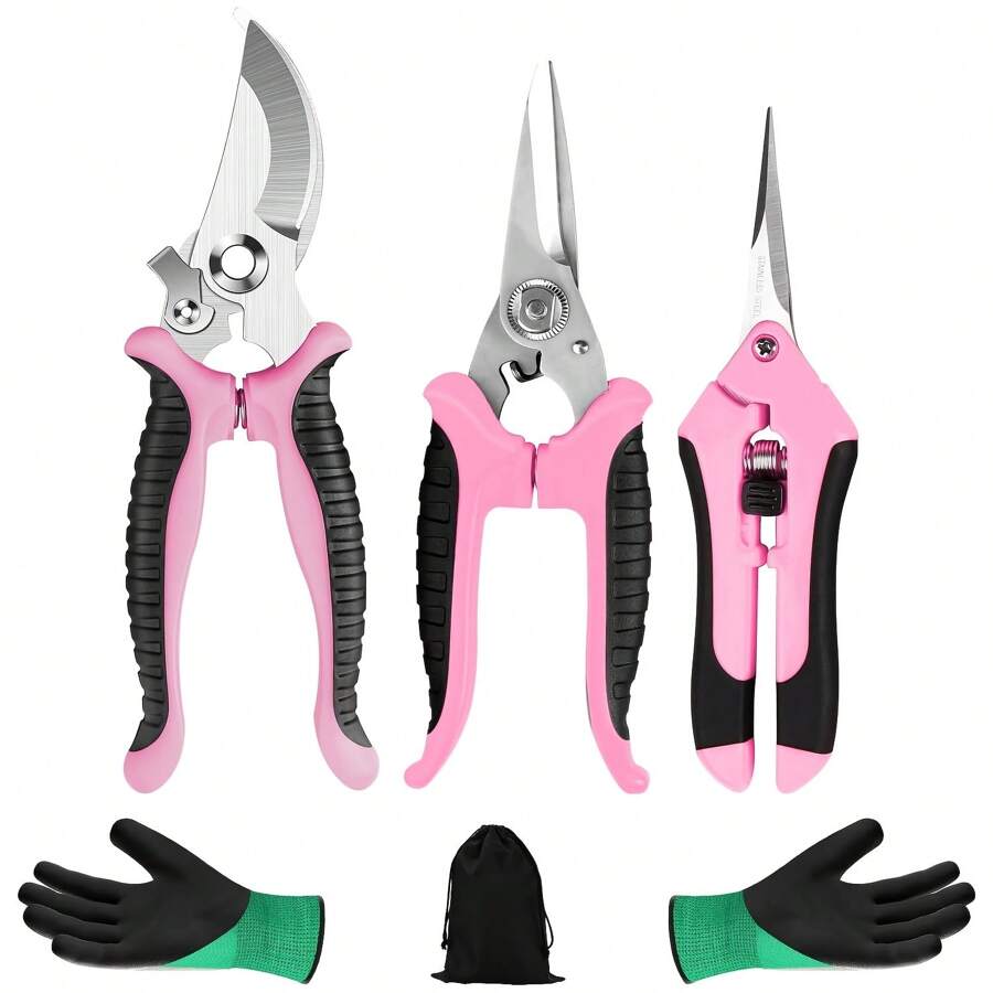 3pcs Pink Professional Flower Scissors - Portable Flower Scissors Set With Box Packaging, Suitable For Cutting Flowers, Fruits And Vegetables, Garden Pruning Tools | Portable Handle | Durable Pruning Scissors, Without Gloves
