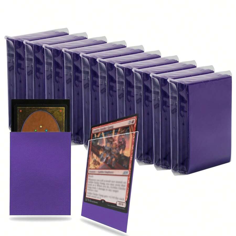 Fundas para cartas de juego talla grande vendidas, 1000/500/100 fundas para cartas mate suaves y con escarcha en color púrpura, fundas para tarjetas de fotos, para uso en todas las temporadas, adecuadas para cartas de juego de tamaño estándar, material de PP duradero, protegen las cartas de intercambio del desgaste y el deterioro, adecuadas para cartas de juego, cartas de estrellas, fundas para cartas de película blanda, tarjetas de fútbol, tarjetas deportivas, tarjetas de intercambio