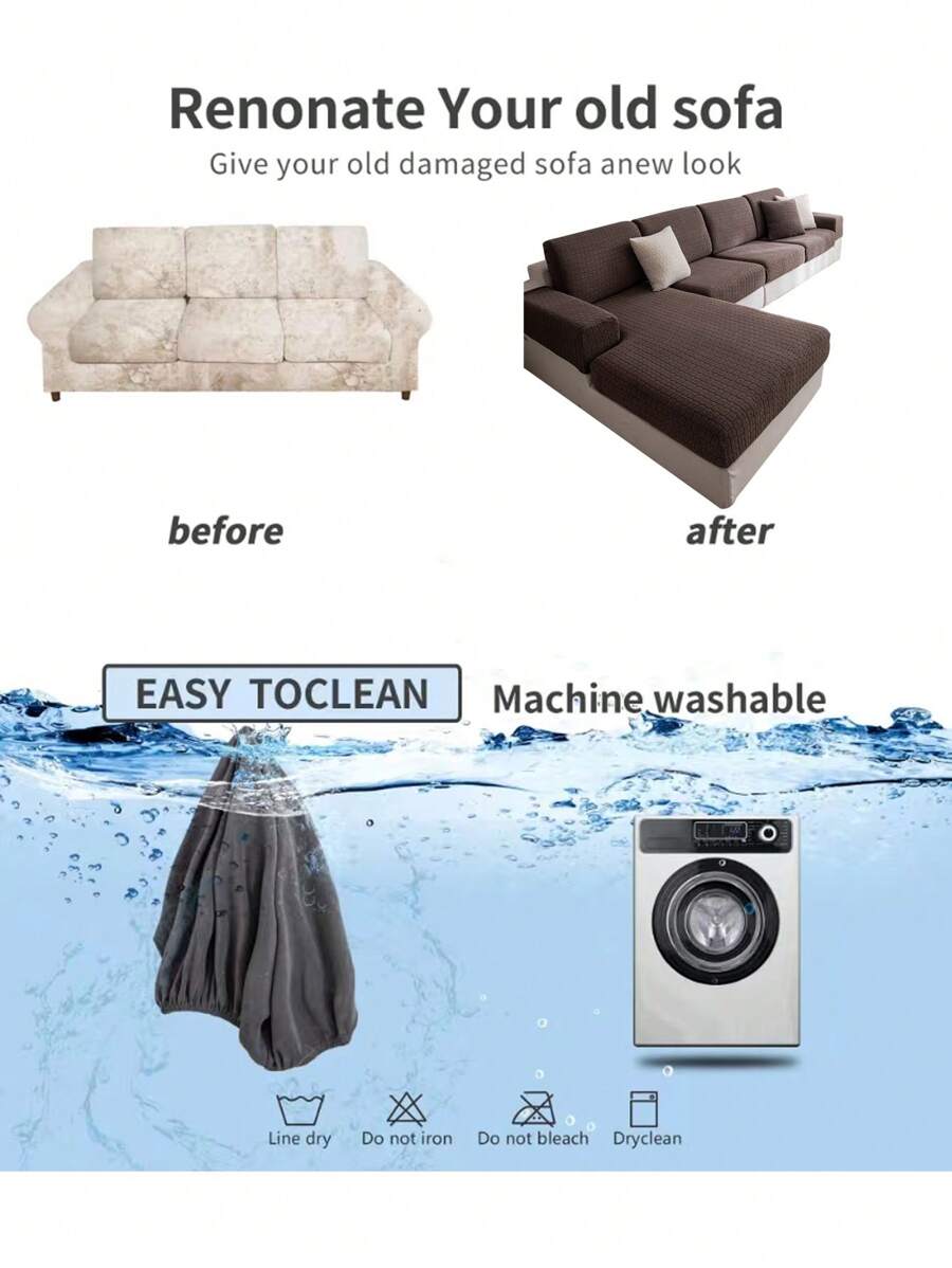 1pc 4-Seasons Elastic Sofa Cover, Slip Resistant Couch Protector, Machine Washable, Modern Dust-Proof Design, Grey, Fits L-Shaped And 1-2-3-4 Seater Sofas
