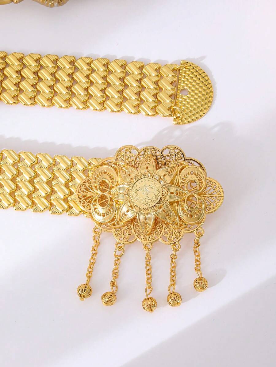 1 pieza Cinturón de mujer de estilo vintage de lujo, chapado en oro, con diseño árabe, para boda marroquí, fiesta o vacaciones