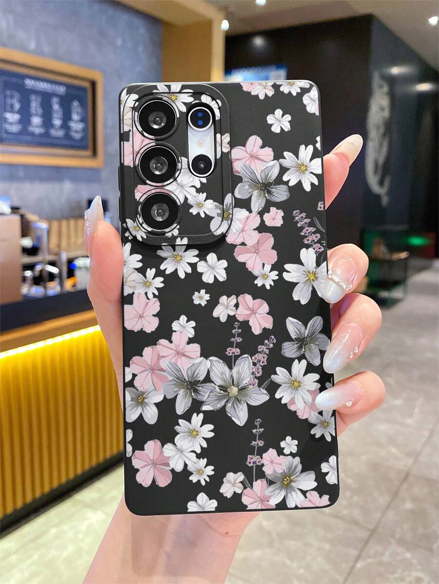 Blumen 1 Stück kreatives Blumenmuster, schwarze matte TPU-Textur, stoßfeste Handyhülle geeignet als Geschenk für Freunde, kompatibel mit Samsung, OPPO, Vivo und anderen Android-Handys