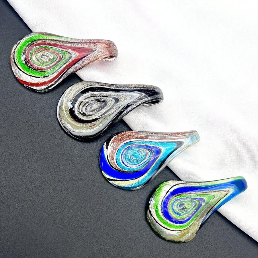 Pingente de vidro feito à mão em estilo boêmio, 1/4 peças - Design espiral multicolorido, acessório de moda, ideal para roupas casuais