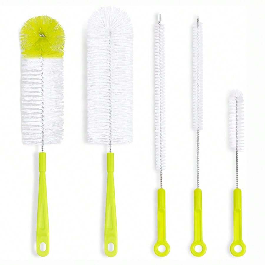 5 pièces Set de brosse de nettoyage de biberon bébé - Brosse à bouteille à long manche pour bouteilles à col étroit, en plastique durable, idéal pour la cuisine et l'extérieur, fournitures de nettoyage de cuisine essentielles