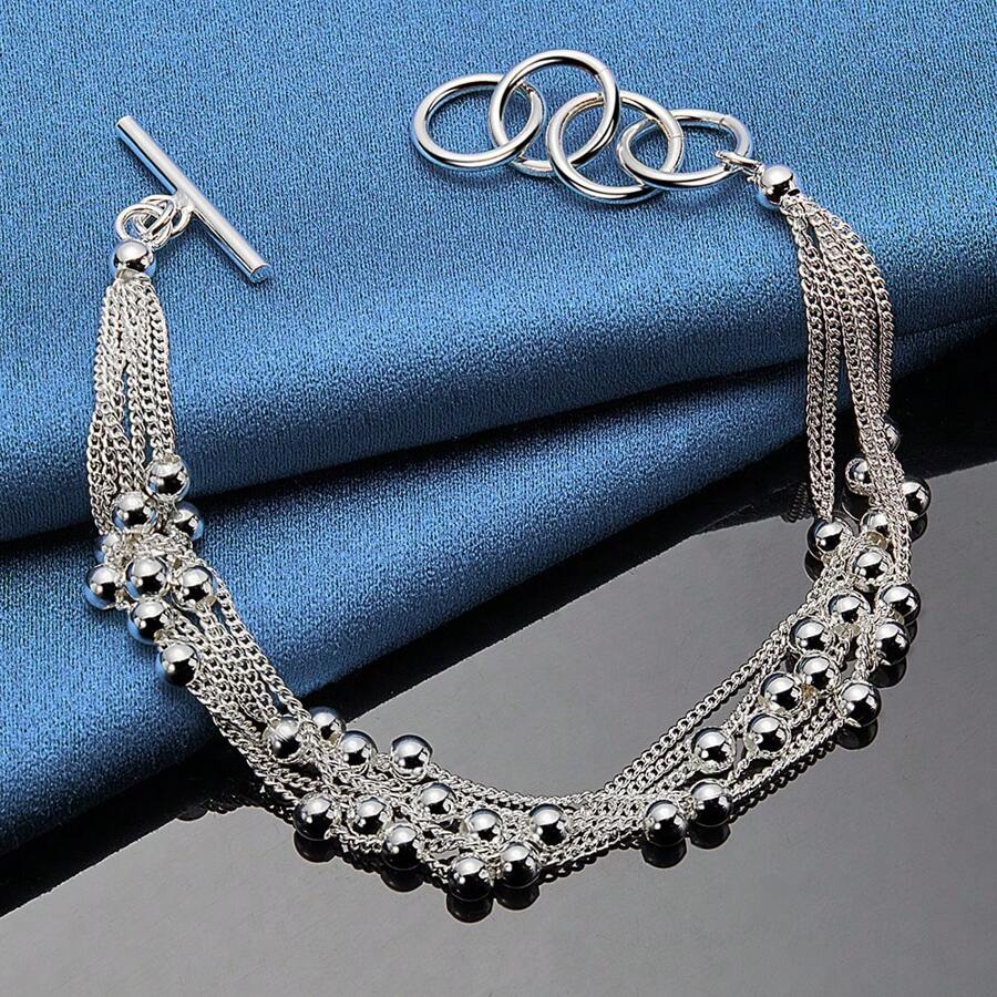925er Sterling Silber - Trauben Rundperlen Sechs-Ketten Armband - modischer und eleganter Stil - geeignet für den täglichen Gebrauch und Partys - das perfekte feminine Charme Schmuckgeschenk zum Valentinstag