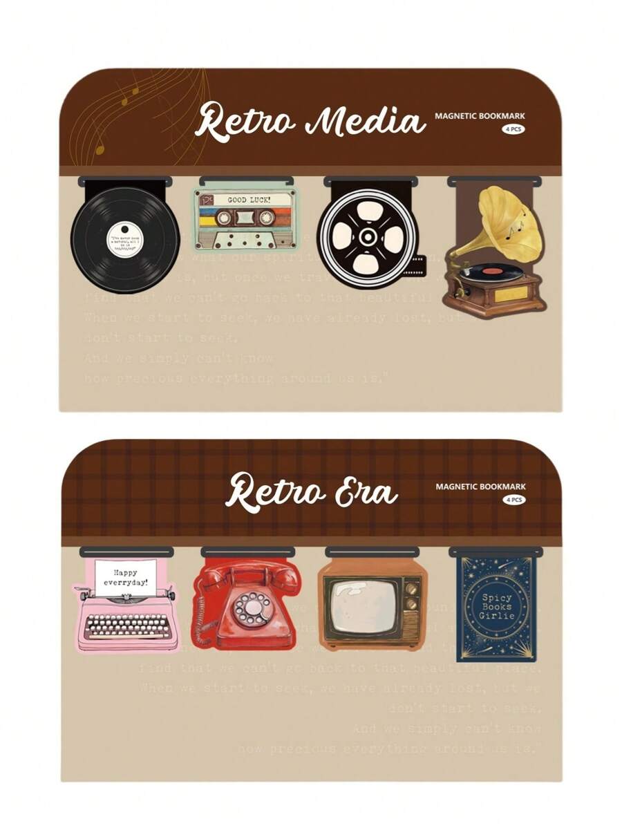 8pcs Retra Era Magnetic Bookmarks For Books, Mini Magnet Book Marker Page Clips, Vintage Cassette Telephone Typewriter, Unique Reading Gift Student Back To School