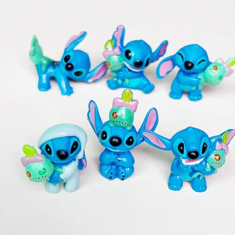 Disney Disney Stitch 6-Piece Stitched Action Figurines, Anime Themed Plastic Figurines, Comic Character Models, For Home Decoration, Party Supplies, Indoor And Outdoor Use, Great For Christmas, Halloween, Easter, Thanksgiving