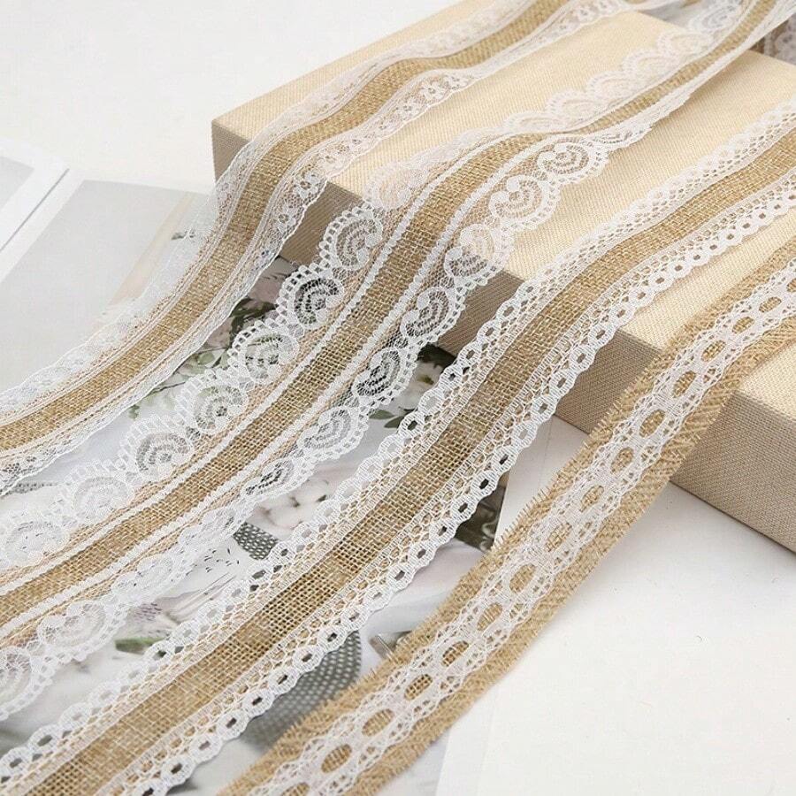 Vintage Lace Ribbon, 2 M/Pc, Lace Decorative Craft Edging, Used For Clothing, Gift Wrapping, DIY Handicrafts, Shoes And Hats Decoration, Wedding Dress Decoration Lace & Coarse Burlap Napkin Rings For Diy Wedding, Christmas, Thanksgiving, Birthday, Party Decorations (Classic Style),Christmas