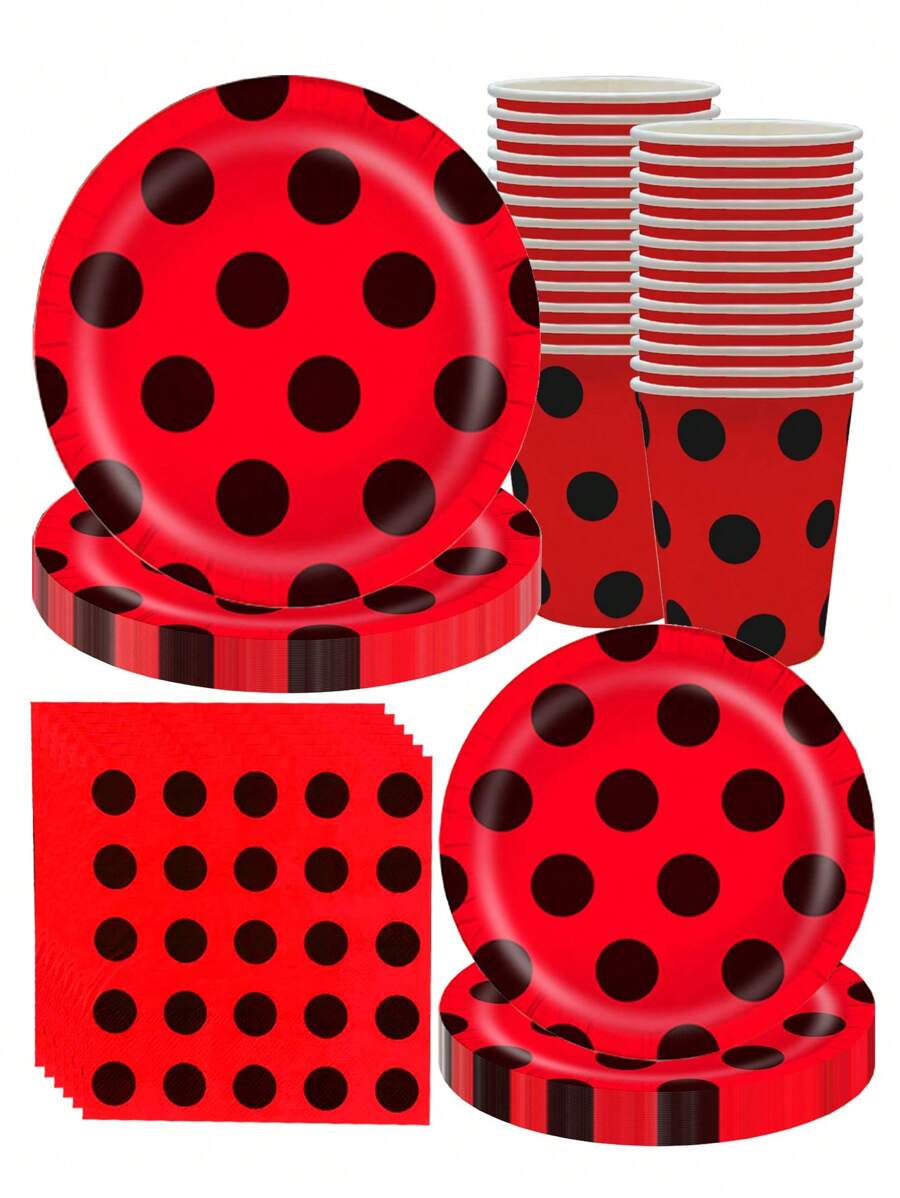10pcs Ladybug Party Supplies Ladybug Paper Plates And Napkins Party Utensils For Birthday Party Decorations, Outdoor Parties, Family Dinners, Friends Dinners, Summer Beach Parties