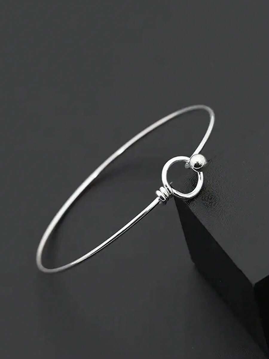 1 pieza Brazalete abierto redondo de acero inoxidable, accesorio de cadena, regalo de joyería de moda para hombres y mujeres
